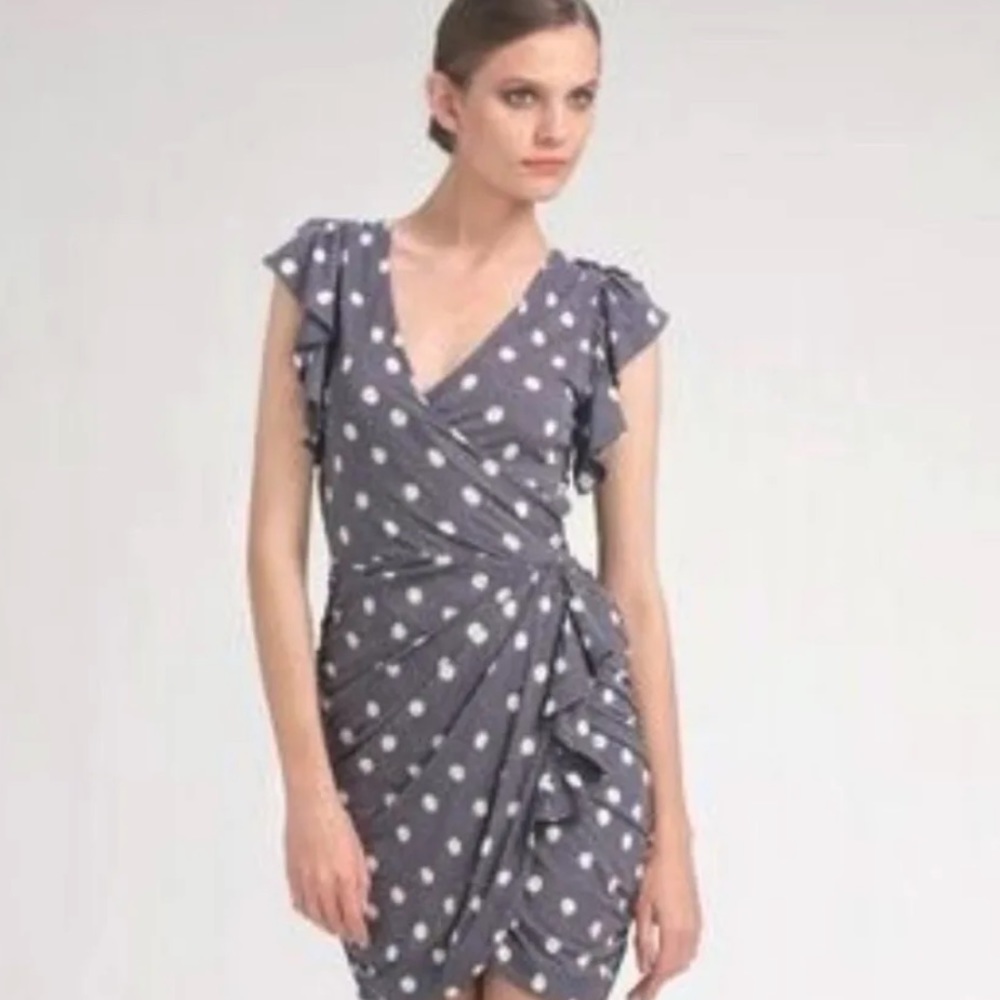 Anthropologie Leifsdottir Gray Dotted Bordeaux Dress Size XS